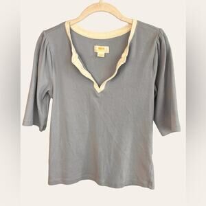 Anthropologie Maeve Baby Blue Split Neck Short Sleeve Tee Size Medium